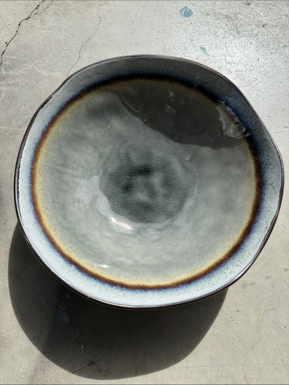 World Market Ceramic Serving Bowl in Blue, Brown and Gray Tones